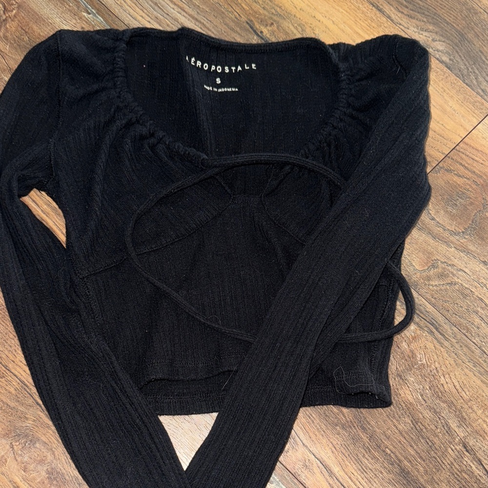 Aeropostale Black Ribbed Long Sleeve Top
